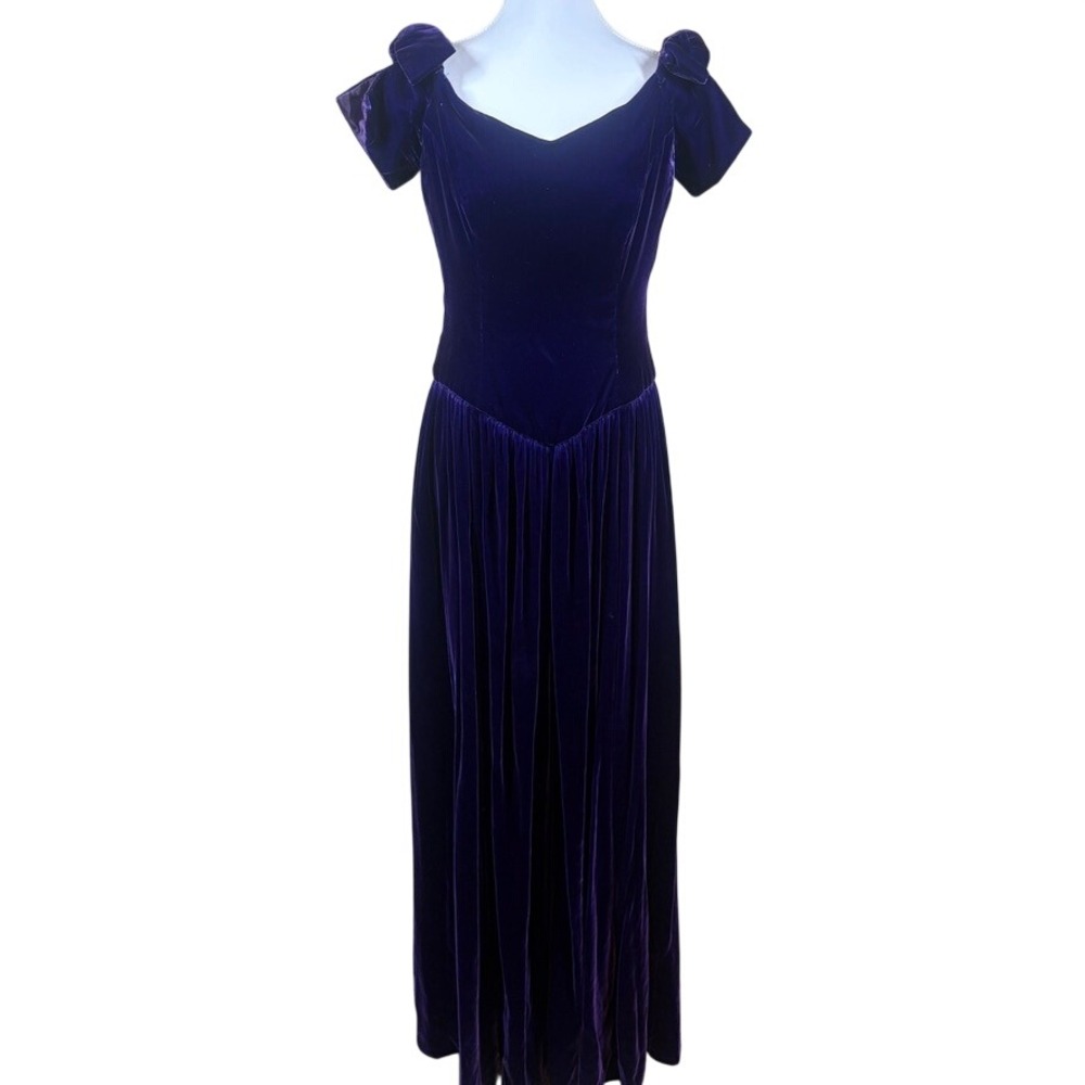 Vtg Basque Waist Purple Velvet Maxi Dress Bow Med Renaissance Cosplay Costume